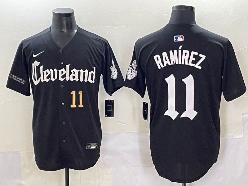 Men 2025 Cleveland Indians 11 Ramirez Black Five generations Joint Name Nike MLB Jersey style 7